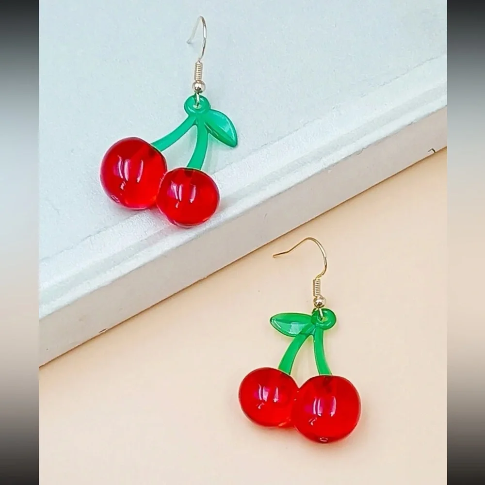 New Cherry shaped handmade acrylic earrings - Picture 3 of 3